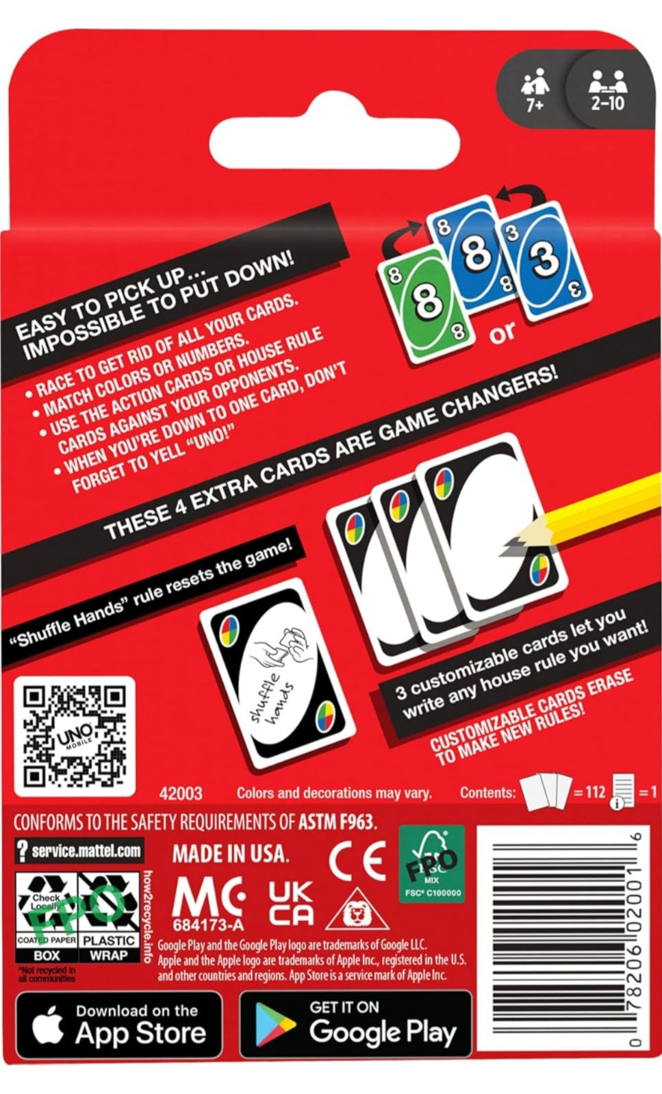 Uno Playing Card Game for 7 Yrs and Above for Adult,Set of 112 Cards, Multicolor